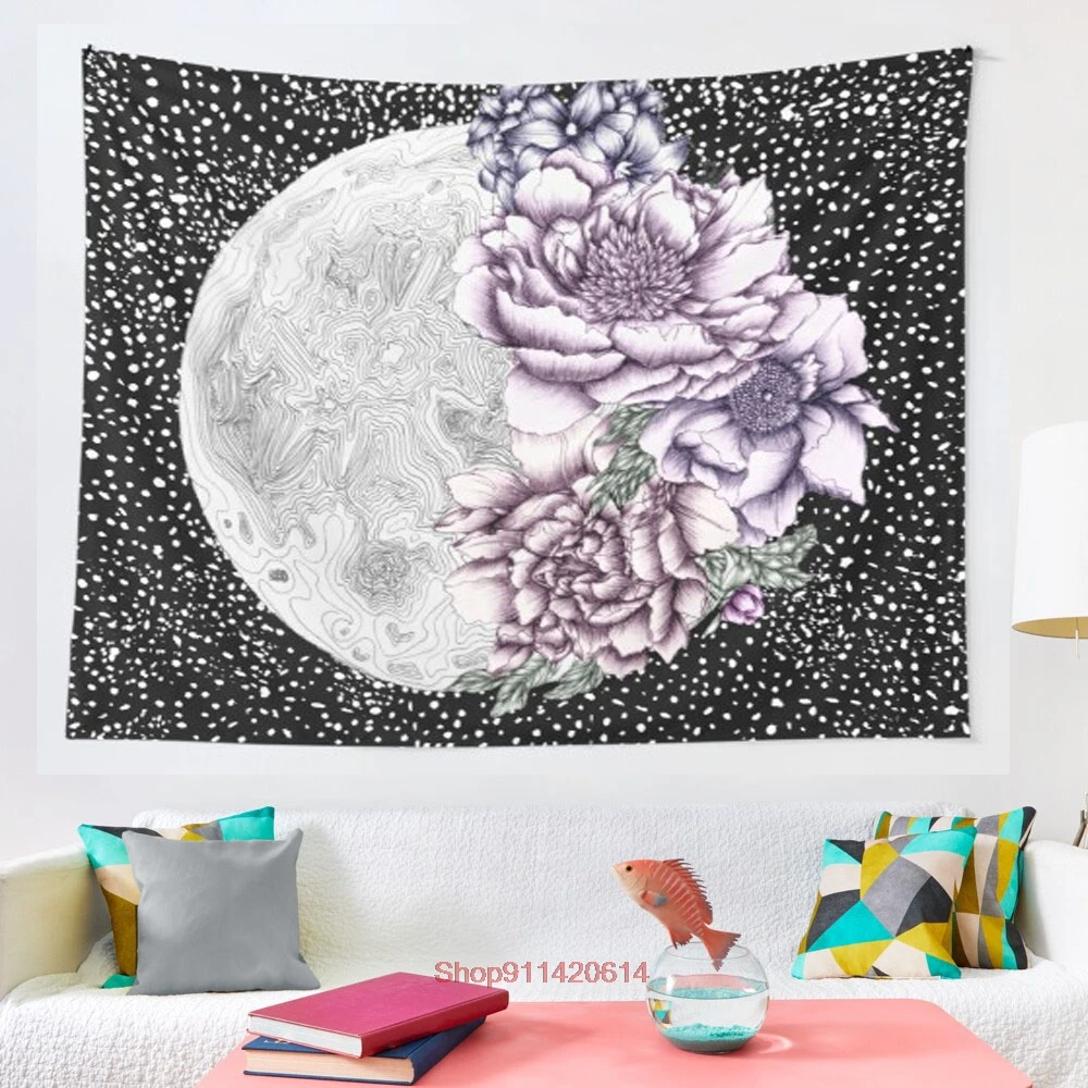 

Moon Abloom II tapestry Boho Tapestry Wall Hanging Tapestries Bedspread Wall Art Blanket Throw Towel Window Curtain