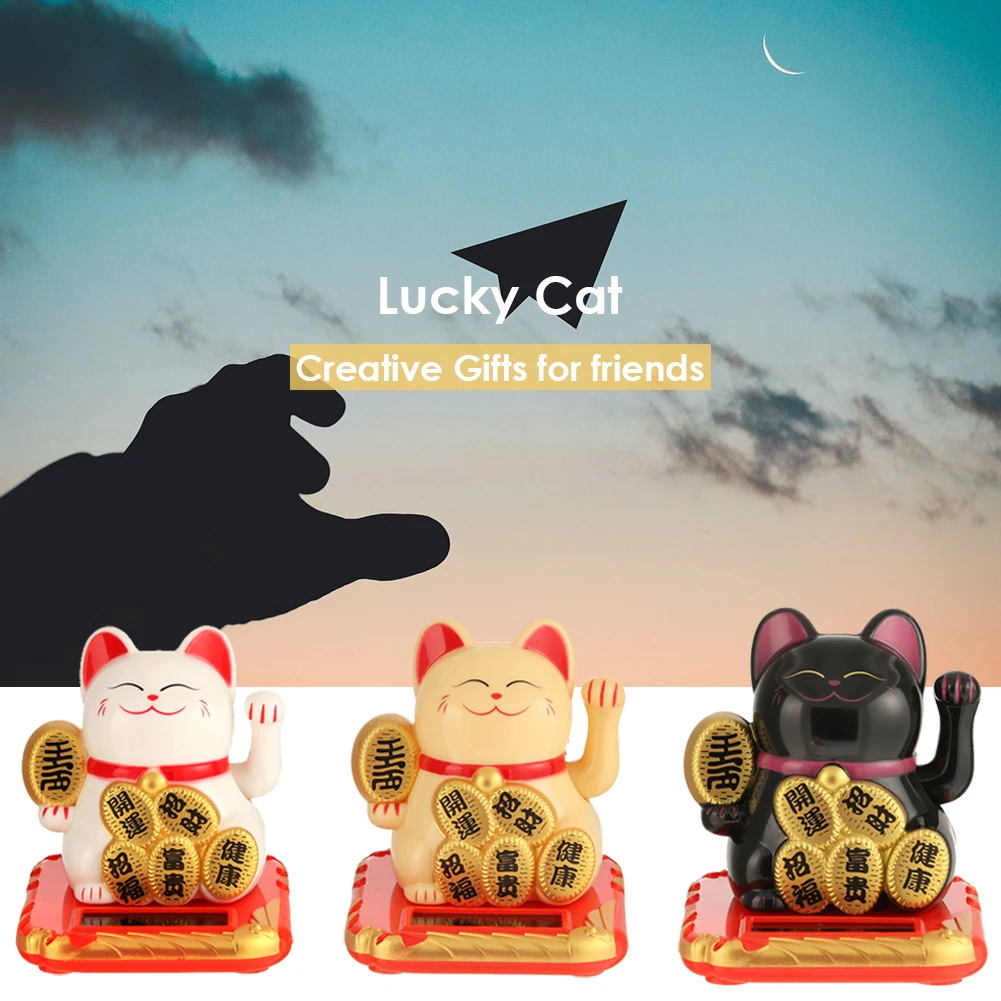 Кошка-талисман манэки на солнечной батарее черно-белая | Дом и сад