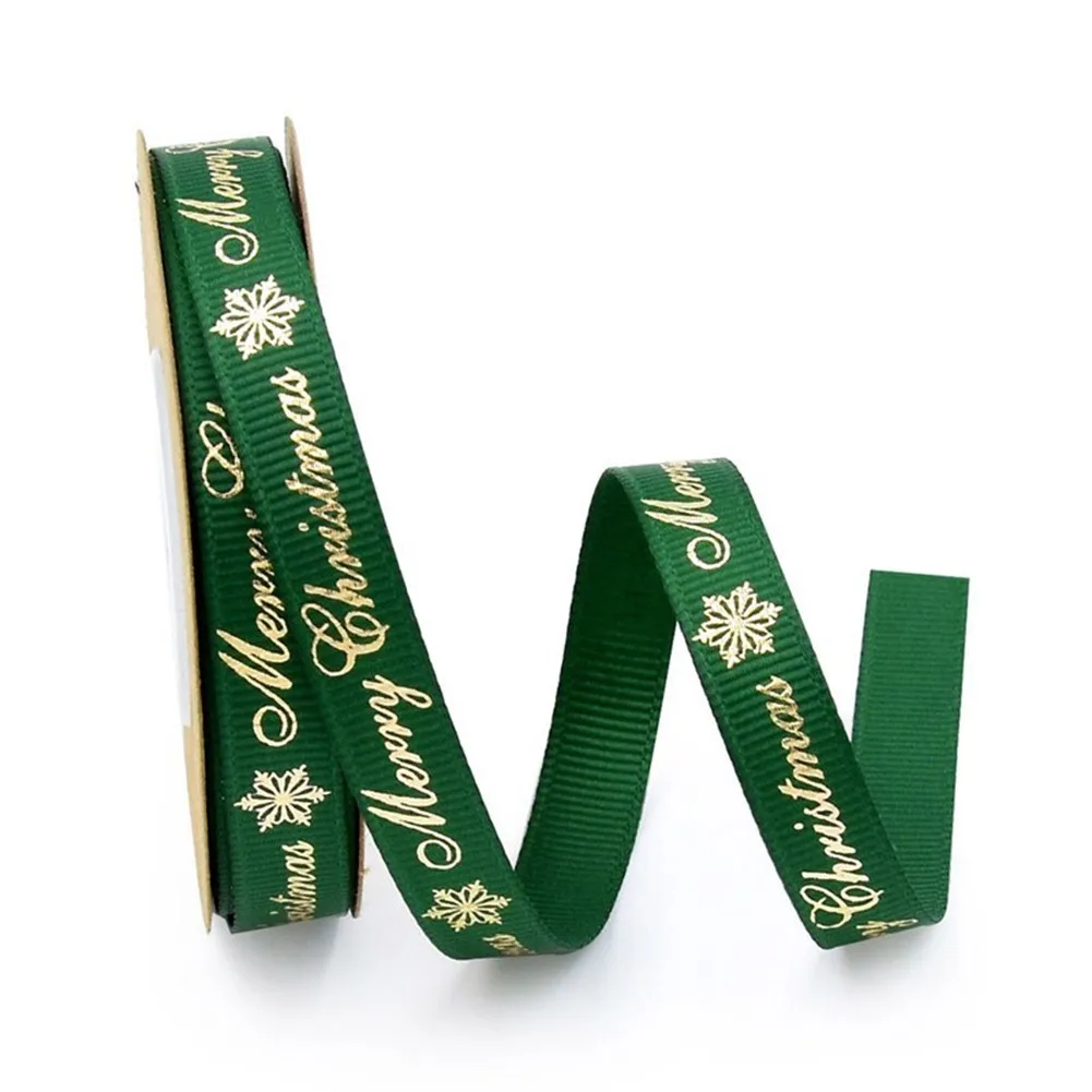 

10 Yards/lot Red And Green Gold Hot Stamping Decorative Ribbon Christmas Ribbed Ribbon With Gold Stamping Letters