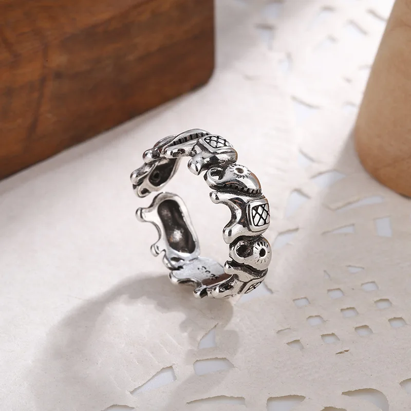 

MEYRROYU Silver Color Ethnic Style Cute Elephant Rings For Women Men 2021 Newly Handmade Vintage Jewelry Part парные Kольца