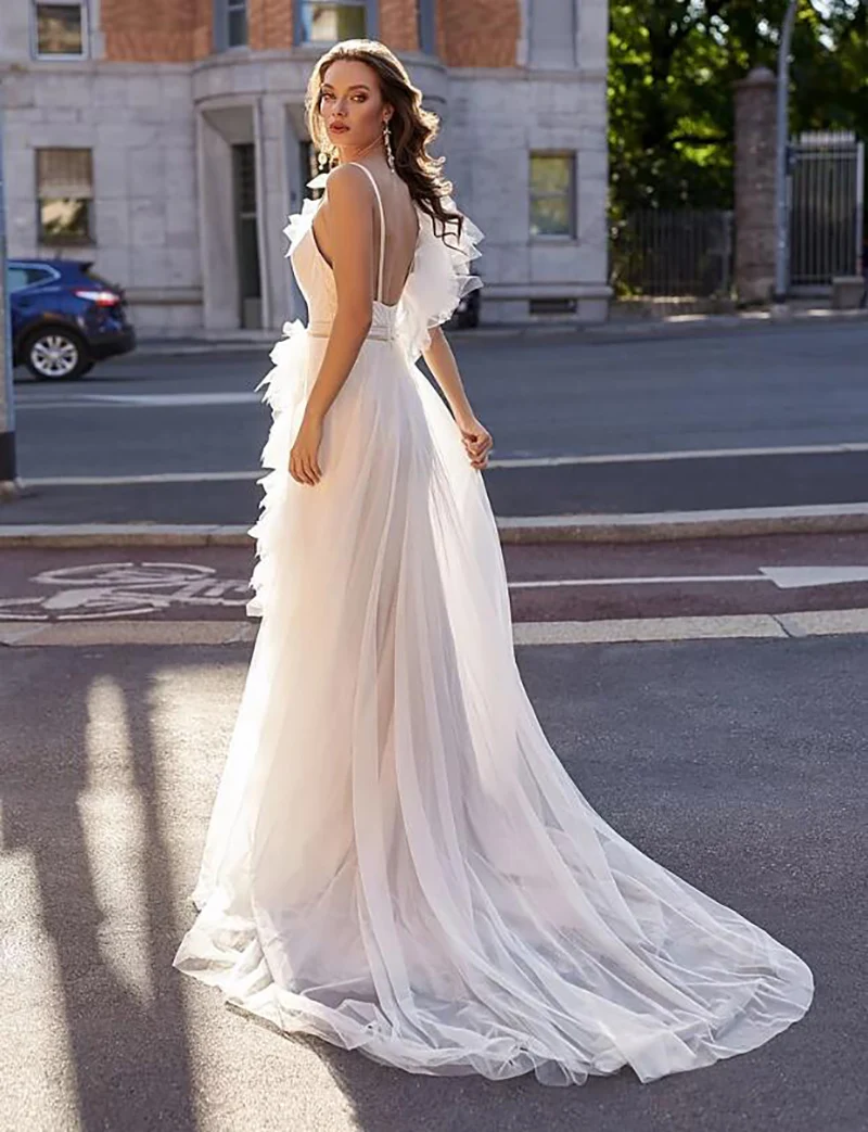 Свадебное платье с разрезом по бокам Verngo Пляжное Платье Бохо на тонких