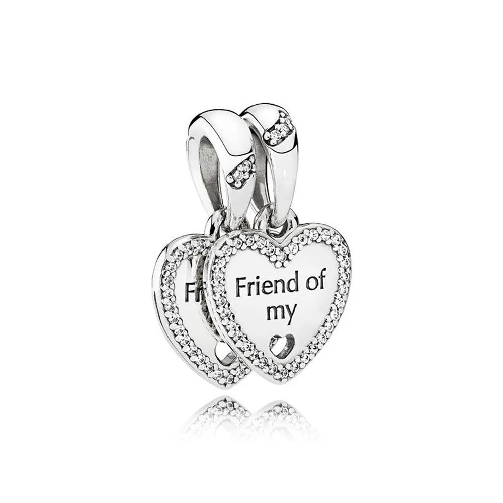 Реальные 925 стерлингового серебра бисера сердца кулон дружбы очаровательный