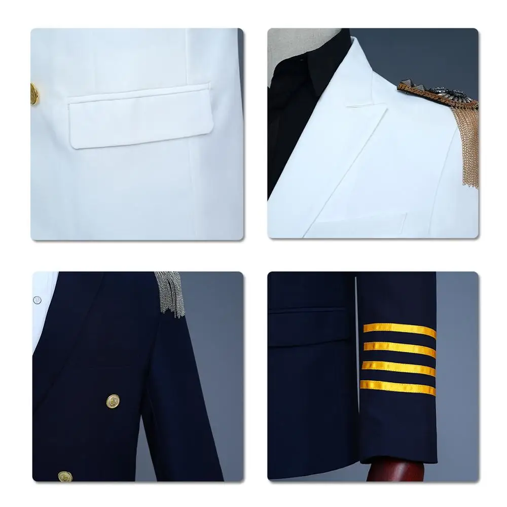 Костюм BL-Captain мужской из 2 предметов (пиджак + брюки) двубортный костюм с эполетами