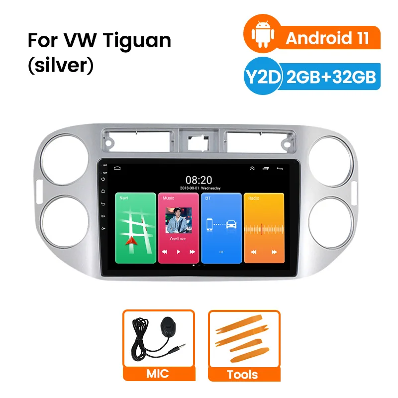 Автомобильный стереоприемник для VW Tiguan silver 2 Din Android радио Carplayer MP5 мультимедийный