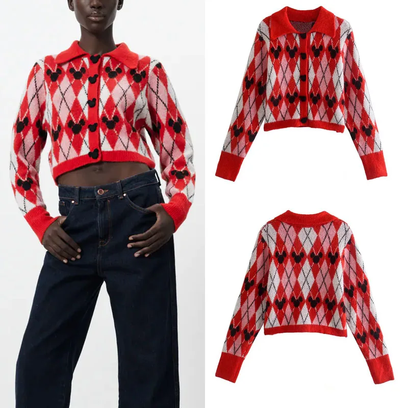 

Женский клетчатый кардиган с V-образным вырезом и длинным рукавом