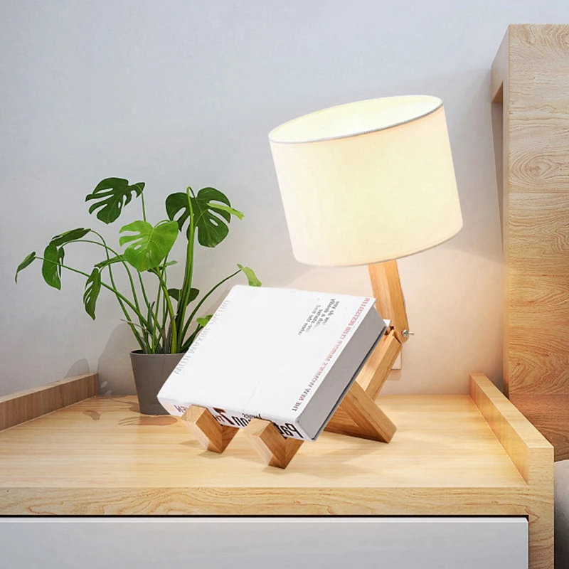 

1 Set Robot Shape Wooden Table Lamp US Plug & 4 Pcs Shelf Dividers for Closets