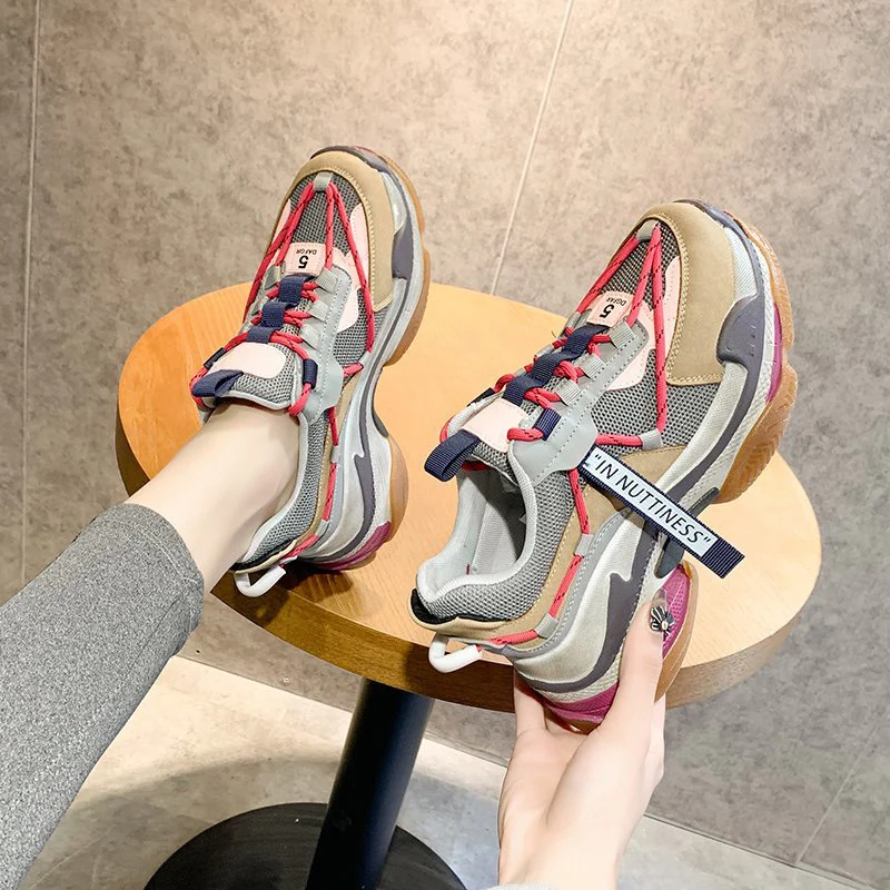 

Women Chunky Sneakers 2021 Spring Autumn Vulcanized Sneakers Casual Trainers Women Shoes Lace Up Designer Platform Dad Sneakers