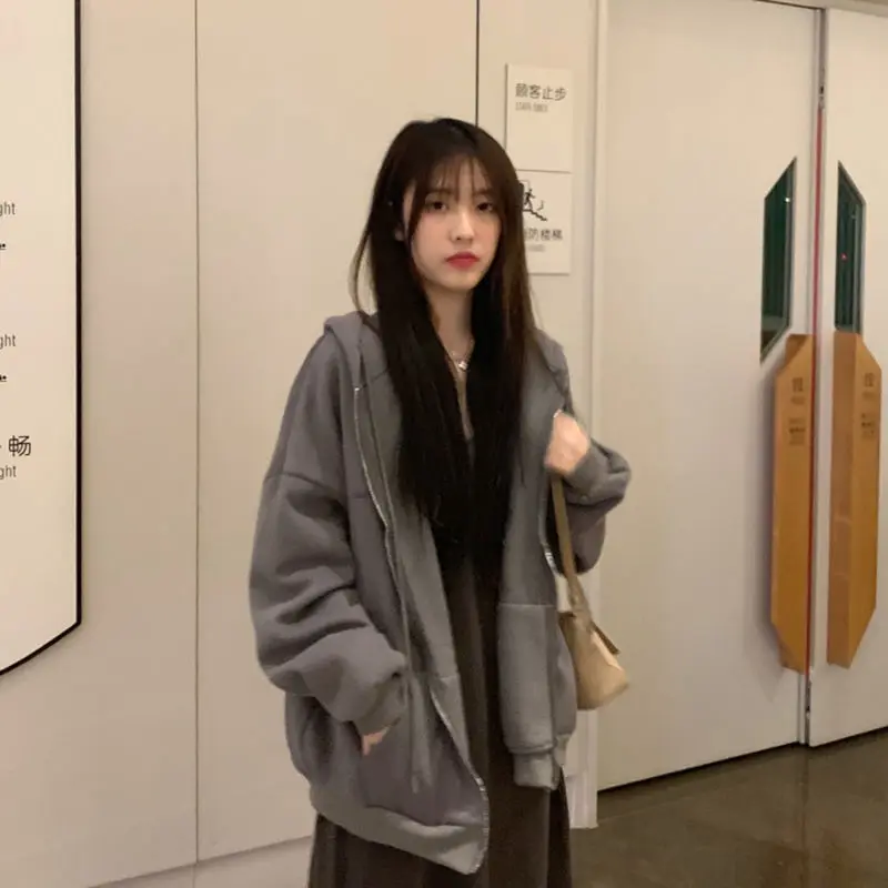 

Plus Size Hoodies Women Harajuku Streetwear Kawaii Oversized Zip Up Sweatshirt Clothing Korean Style Long Sleeve Tops