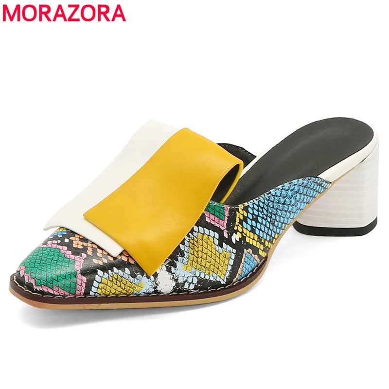 

MORAZORA Size 34-42 Fashion shoes women mules square toe high heels summer shoes women's sandals snake printed footwear ladies