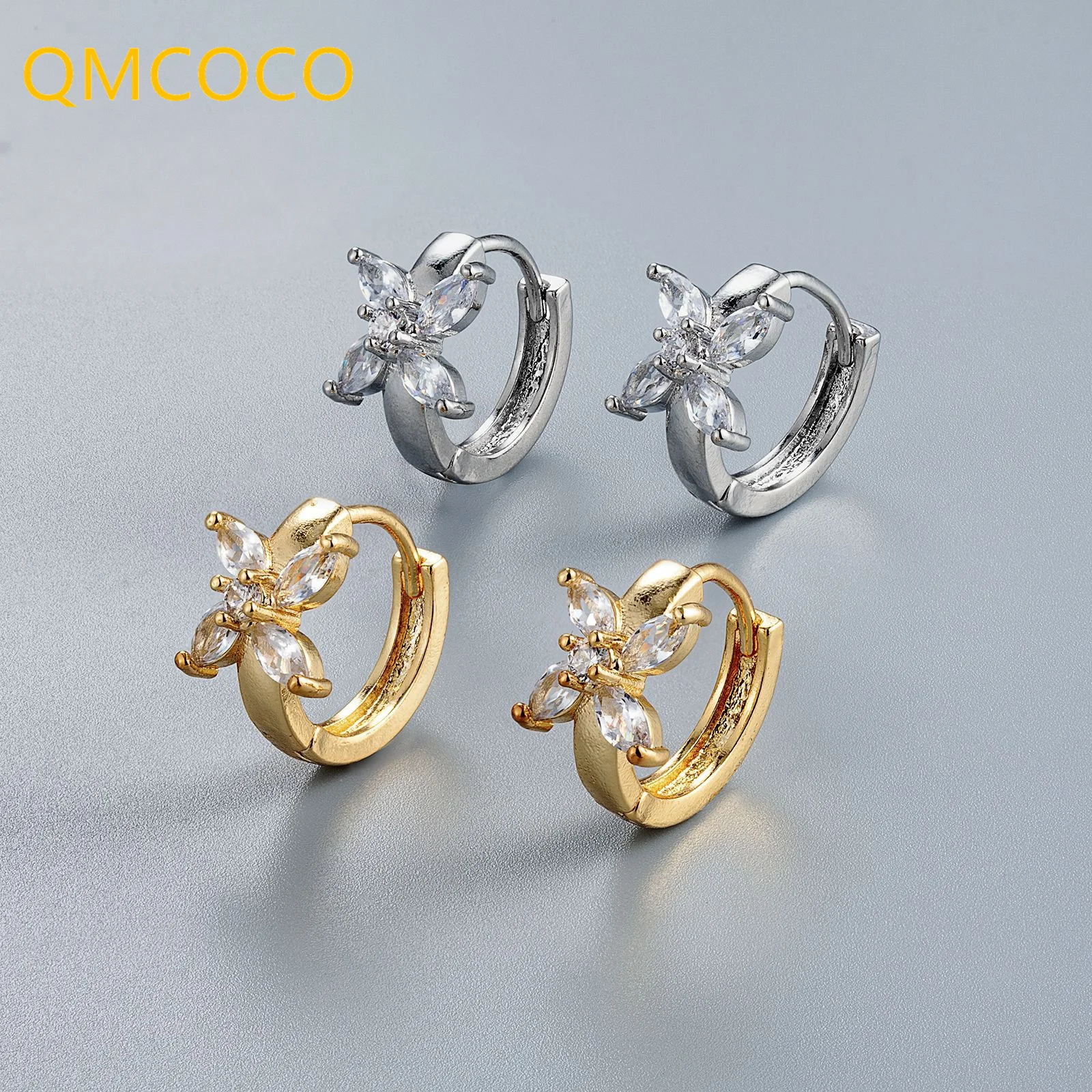 

QMCOCO Korean Hot Sell Exquisite Flower Zircon Earring Design 925 Silver Simple INS Style Women Daily Party Jewelry Accessories