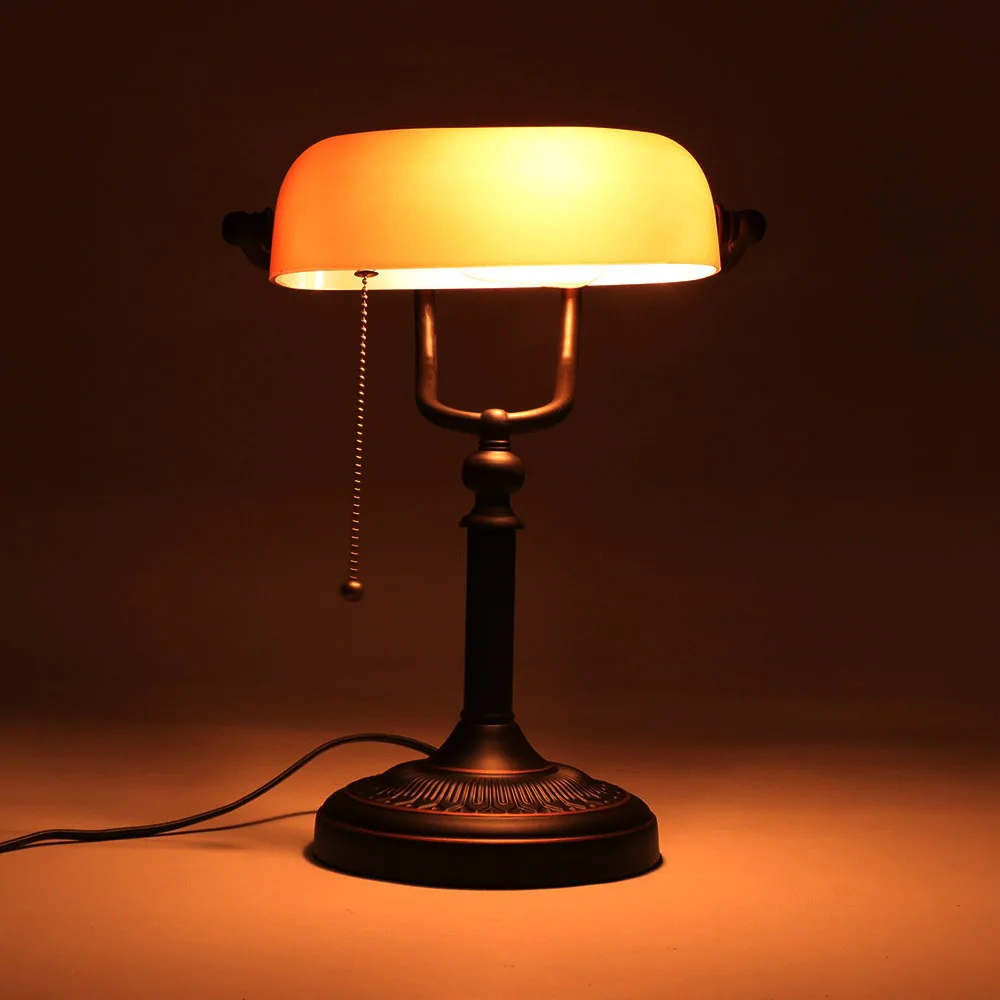 Modern vintage frosted amber glass table lamp with zipper switch plug banker desk lamp for living room bedroom bedside office