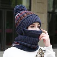 winter knitted hats women beanies hats thick warm bonnet scarf warm breathable wool neck gaiter outdoor riding sets