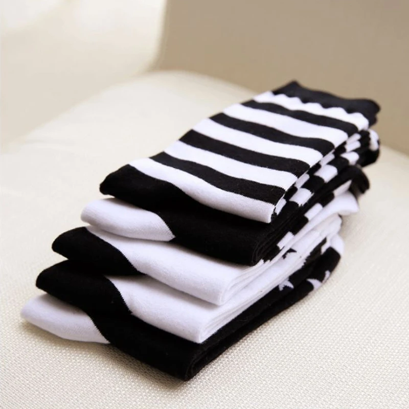 1 пара полосатых носков хлопковые носки в стиле хип-хоп унисекс черные и белые