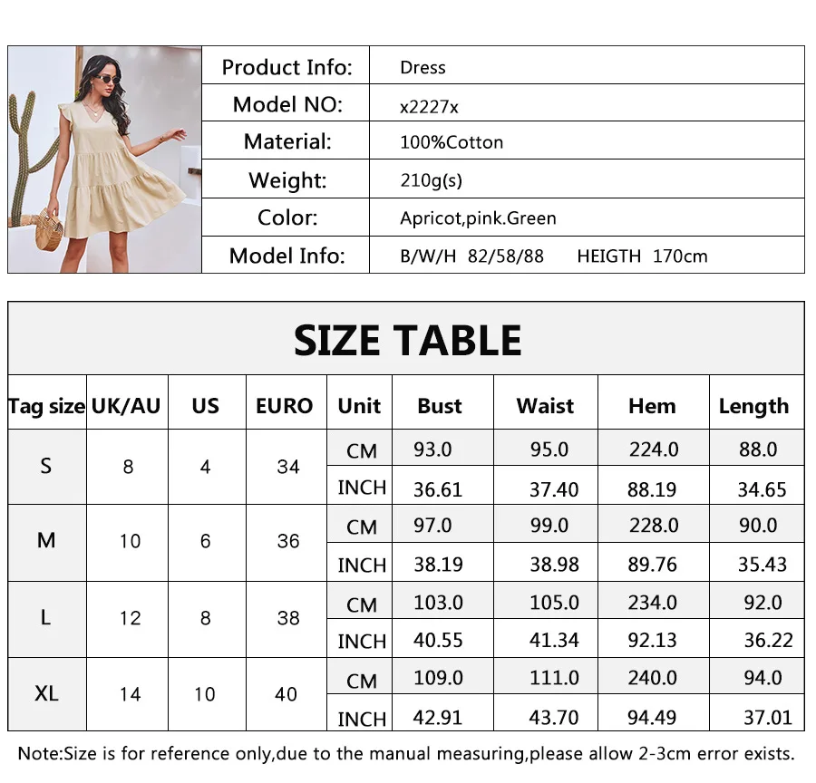 

Summer Dress Women Solid Color A-Line Dresses Femme Robes Ruffles Decor V-Neck Sleevelss Loose Dress For Women Clothing Vestidos