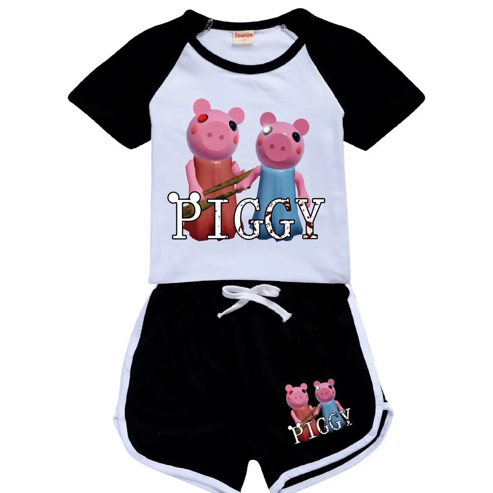 

Girls Summer Tops Suit Boys Summer Clothing Set Piggy Kids Sports Pants Baby Clothing T Shirt Pant Beach Shorts Outfits Pyjamas