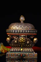 9tibet temple old tibetan silver filigree gem dzi bead skull gabala bowl kapala bowl base cover set town house exorcism