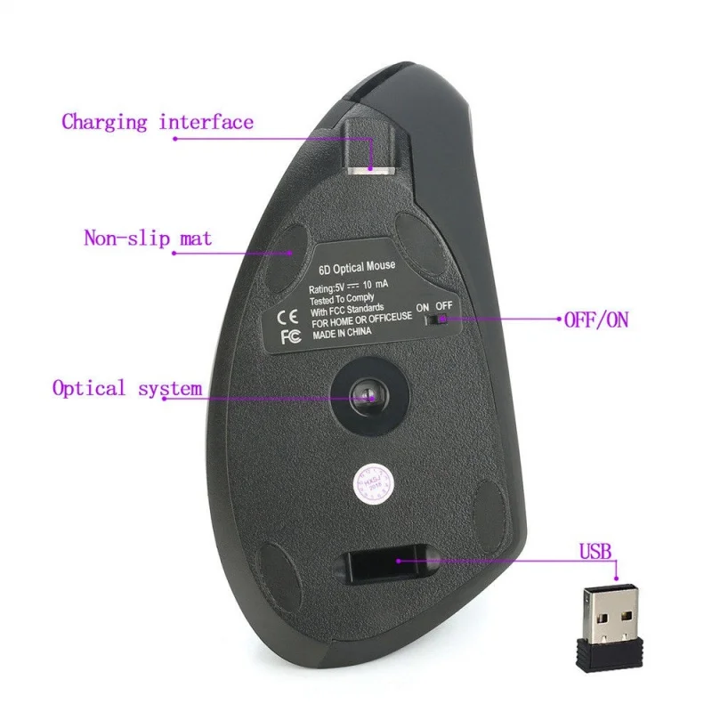 WirelessVertical Mouse 2.4GHz Rechargeable Five Generation Optical Laptop USB |