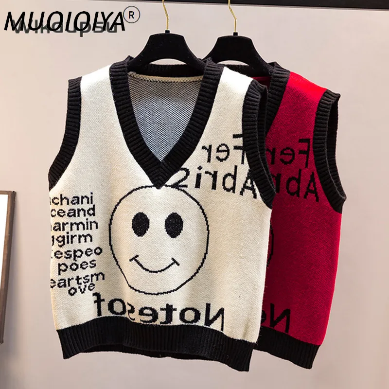 

Knitted Vest Sweater Korean Women Trendy Casual Chic V Neck Sleeveless Streetwear Knit Sweater Vest Top Female Clothes Knitwear