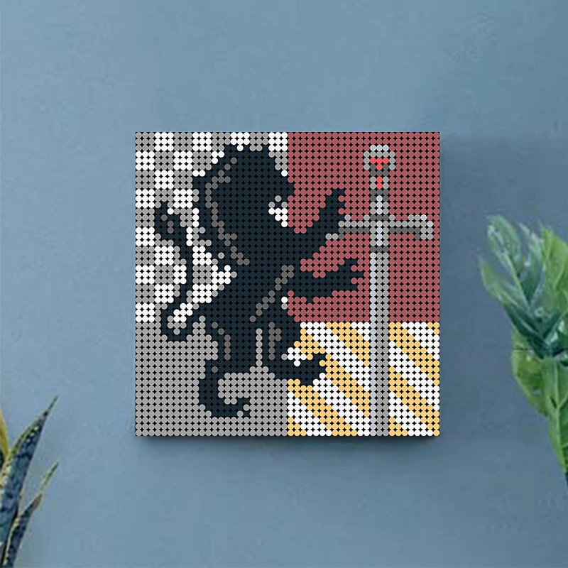 

Movie Series Gryffindored Lion Model Faculty Badger School Badged Pixel Art Painting Building Blocks Xmas Gifts For Kids