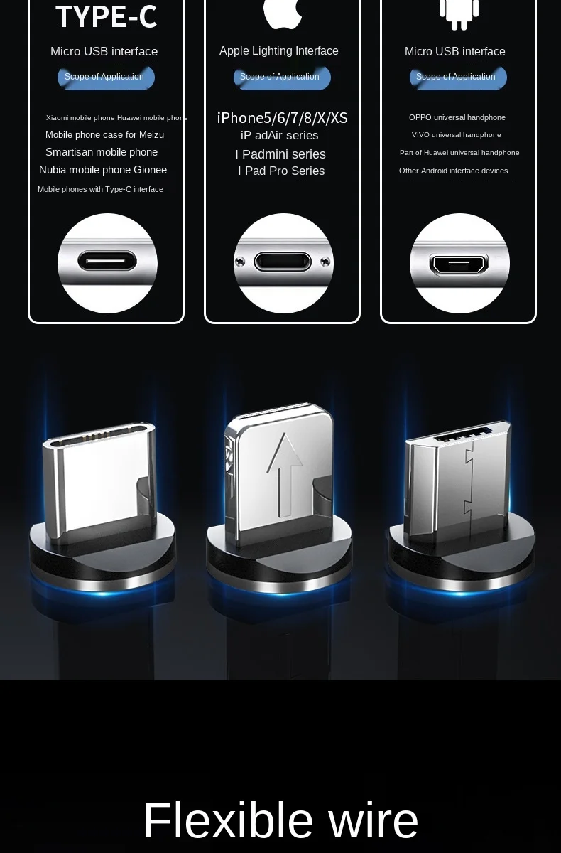 Стример Магнитный присоска кабель для передачи данных Apple Android тип-c Световой