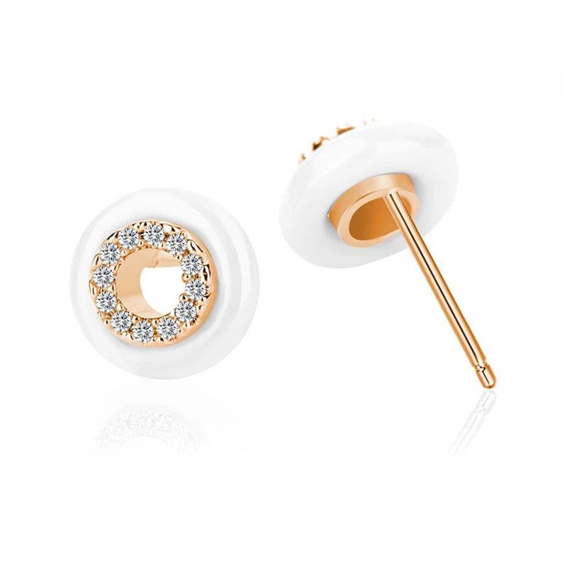 gold white Женские маленькие керамические серьги MAIKALE, модные круглые серьги-гвоздики с золотистым/серебристым покрытием и драгоценным камнем, бижутерия для подарка - Окраска металла: gold white