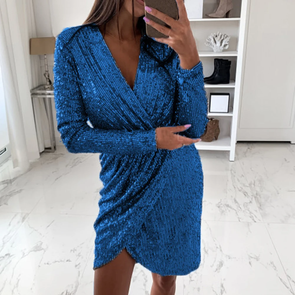 2020 сексуальное облегающее платье с v-образным вырезом зимнее блестящее