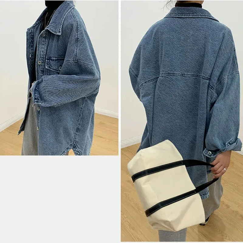 

Baggy Deconstructable Hooded Denim Jacket For Women Korean Style Spring Jean Coat Oversize Harajuku Blue Denim Outwear Top