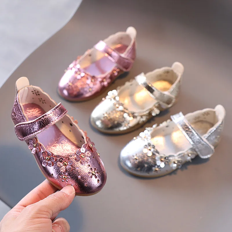 

Girls Shoes Baby Kids Bling Mary Janes Leather Shoe Flowers Princess Shoes Children Dance Wedding Party Cut Outs Flats Toddlers