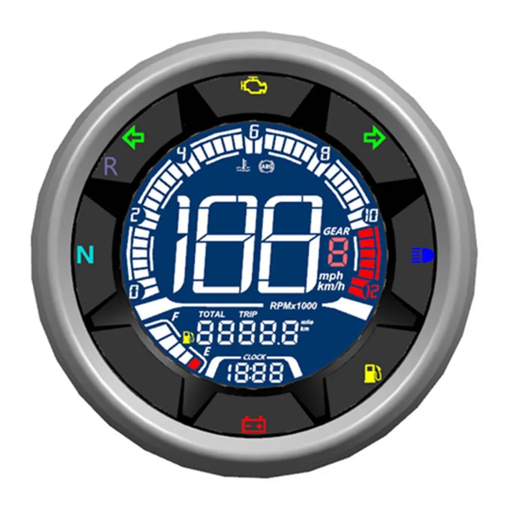 

12V Universal Motorcycle Tachometer Meter LED Backlight LCD Motorcycle Speedometer Digital Level Gauge Oil 12000RPM