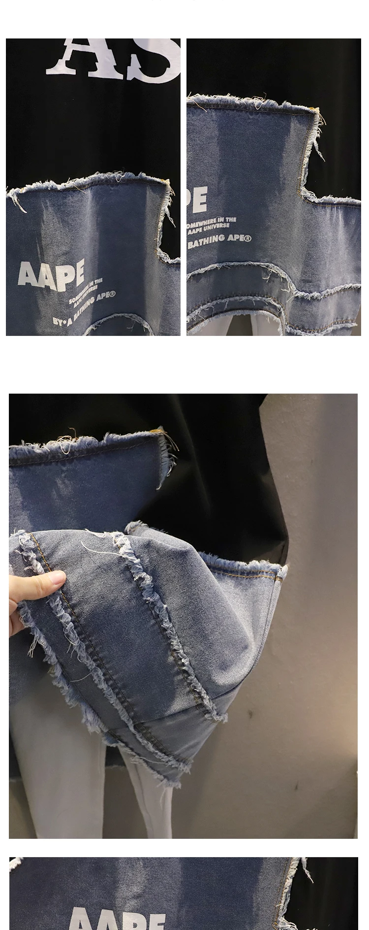 

Vefadisa Fashion Denim Patchwork Women Dress 2021 Summer Letter Print Dress Short Sleeve Summer Mini Dress Loose Black QYF5380