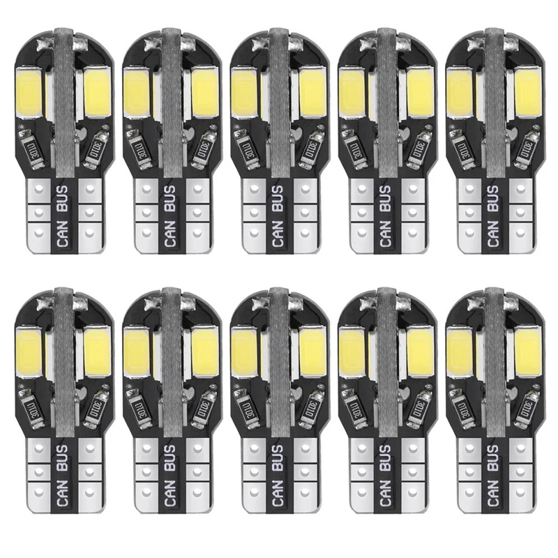 

100X LED T10 W5W Car Interior Bulb 5730 8SMD Canbus Error Free Car Side Wedge Light Reading Lamp Auto Instrument Bulb White 12V