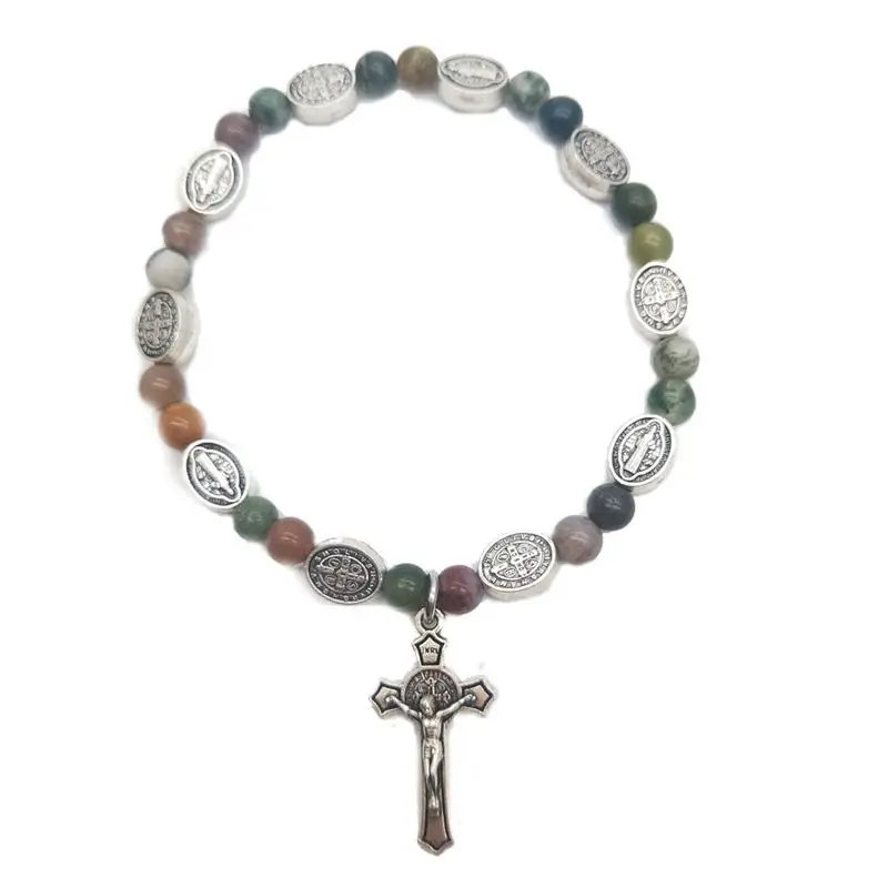 

QIGO Religious Jewelry Metal Maria Cross Strand Bracelets