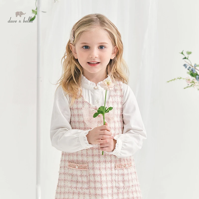 

DK1220224 dave bella spring girl's fashion 5Y-13Y plaid dress children sweet dress kids infant lolita clothes
