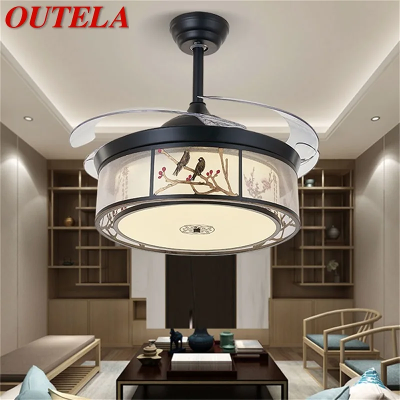

OUTELA Ceiling Fan Light Invisible Lamp Remote Control Modern Elegance For Home Dining Room Bedroom Restaurant