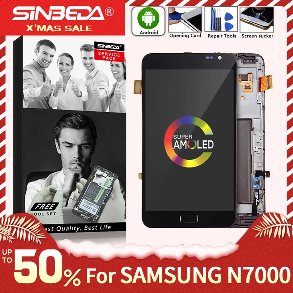 5," Sinbeda AMOLED для SAMSUNG Galaxy Note N7000 ЖК-дисплей сенсорный экран с рамкой для SAMSUNG Note i9220 lcd Note 1 lcd N7000