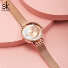 Часы наручные Shengke женские кварцевые, модные брендовые Роскошные водонепроницаемые с браслетом из нержавеющей стали, оригинальный дизайн, 2021