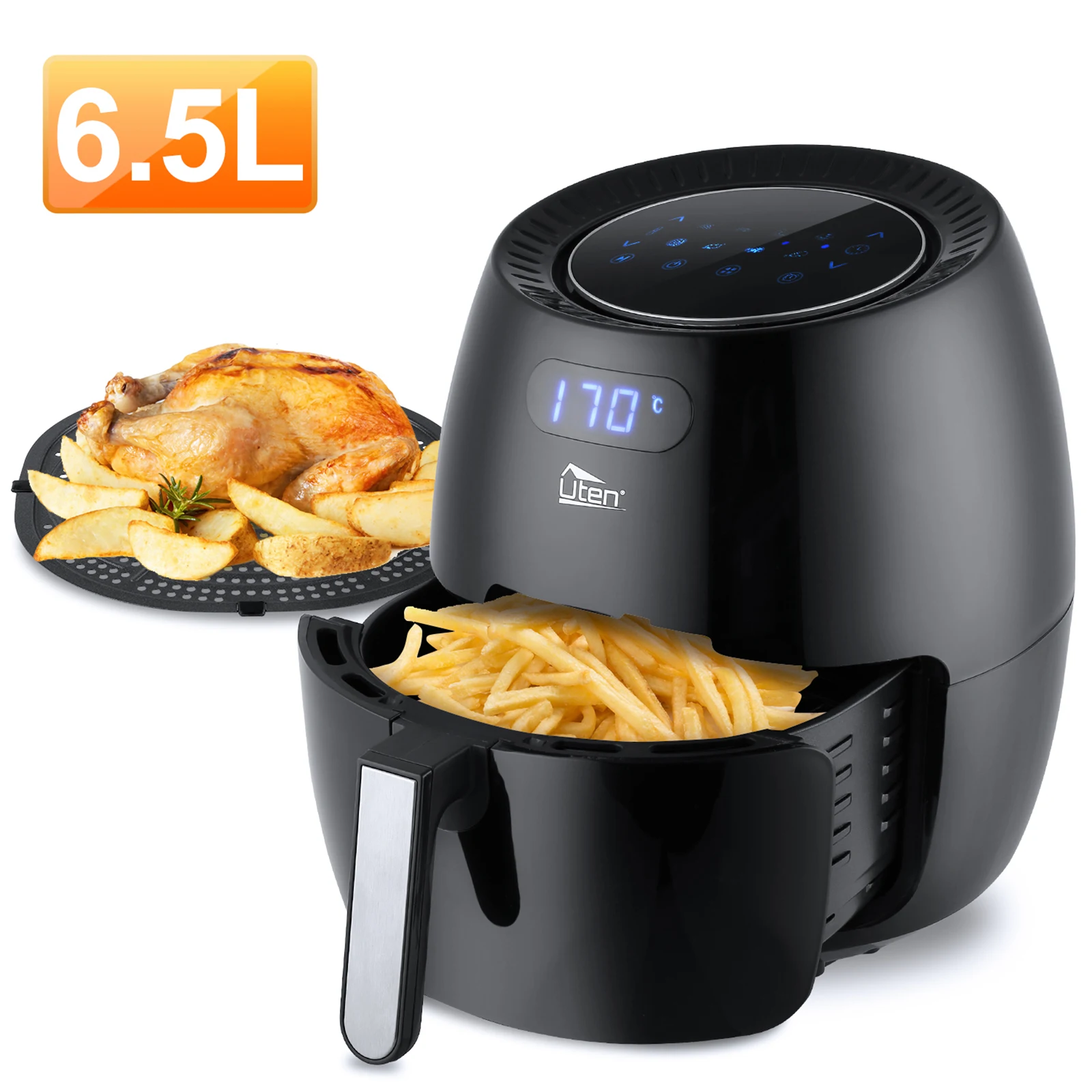Uten 6.5L Air Fryer with Digital Display Electric Non-Stick Oven Oilless Health Cooker 8 Cooking Preset and Adjustable Temp/Time