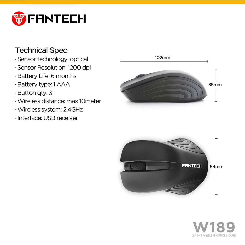 Мышь Компьютерная FANTECH W189 беспроводная 2 4 ГГц 3 кнопки 1200DPI|Мыши| |