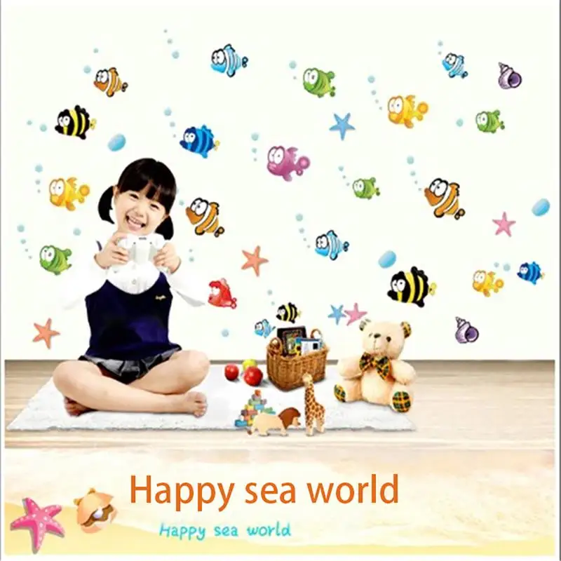 Наклейки для декорации из ПВХ подводная Рыба Акула лодка черепаха пузырьки
