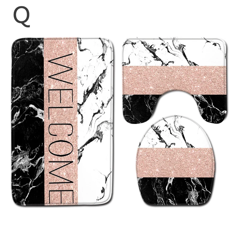 

Three-Piece Bath Mat Toilet Floor Mat Marble Pattern Bathroom Mat Non-Slip Toilet Mats Door Mats Flannel Soft Bathr Rug Carpet