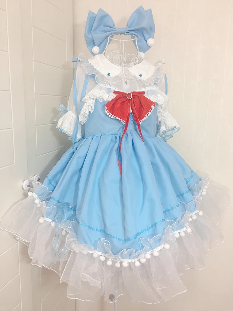 Новинка косплей-костюм из Аниме TouHou Project Cirno эльф необычное платье милое в стиле