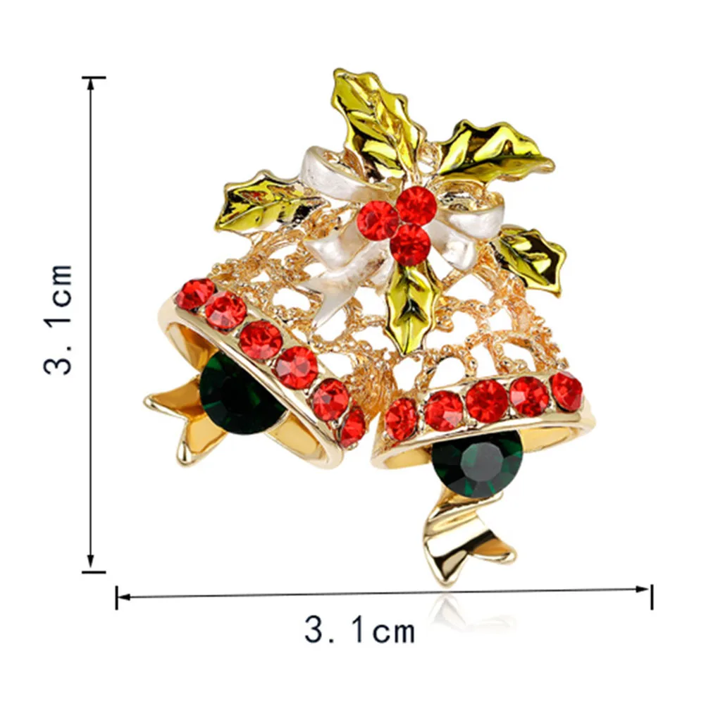 Рождественские Броши для женщин разные цвета кристаллы двойные колокольчики