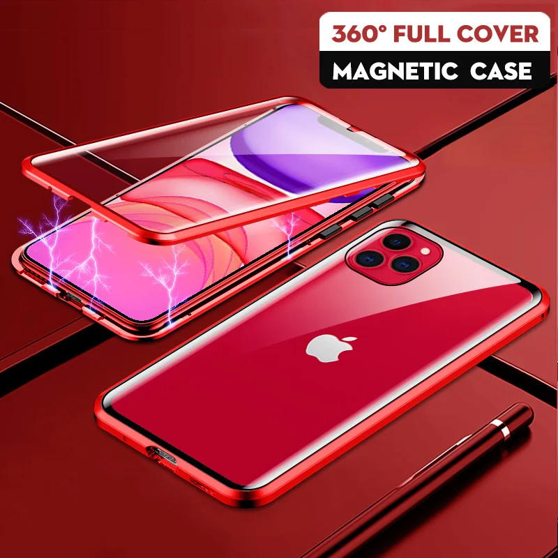 Металлический магнитный чехол 360 для iPhone 6 7 8 Plus XR X XS MAX роскошный противоударный