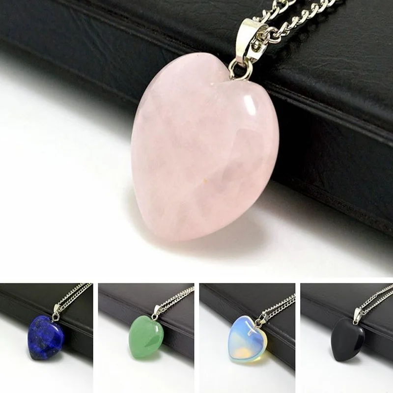 

Cute Heart Natural Quartz Stone Choker Necklace Women Lucky Healing Chakra Opal Stone Pendant Necklace Female Jewelry Party Gift