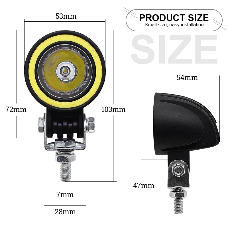 EURS 12V Мини светодиодный светильник для головы мотоцикла 10W 1800LM рабочий Точечный