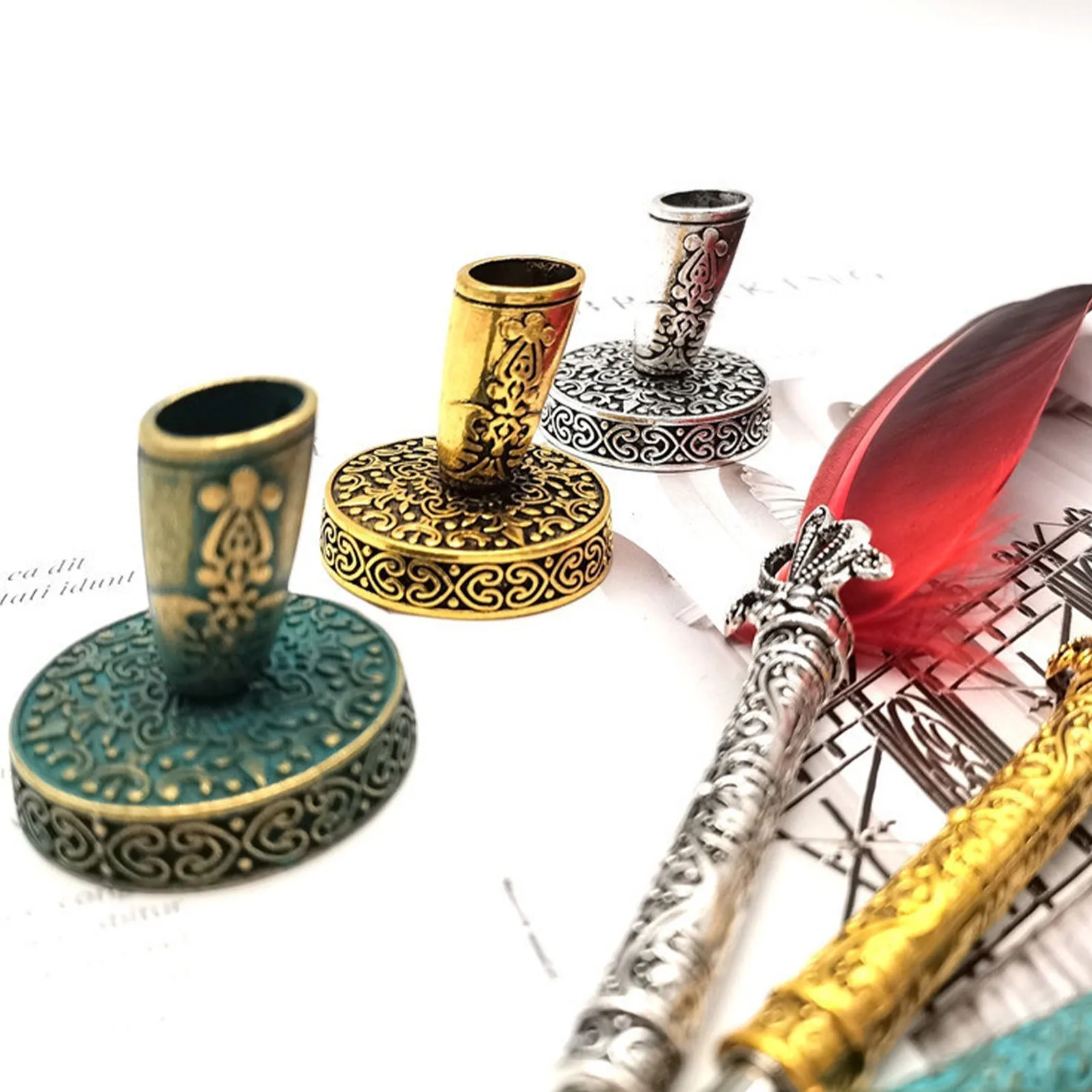 Винтажный металлический держатель для ручки с круглыми вставками офисный