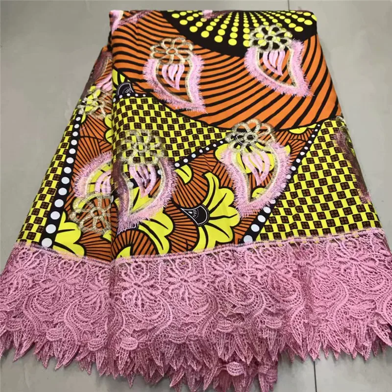 

african fabric cotton ankara african wax print fabric with embroidery guipure lace for women dress