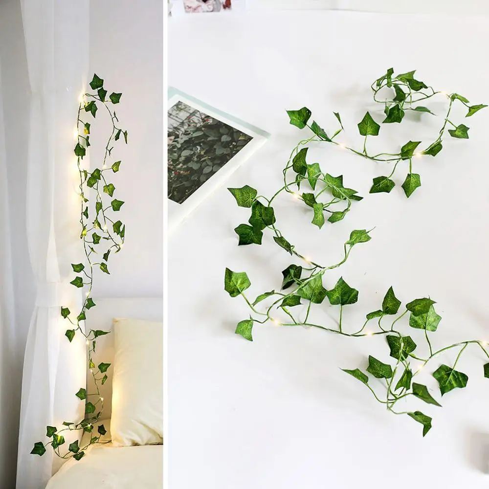 2M/ 20 LED Artificial Plants String Light Green Leaf Ivy Vine Fairy Maple Leaves Lamp Garland DIY Hanging Lighting - купить по