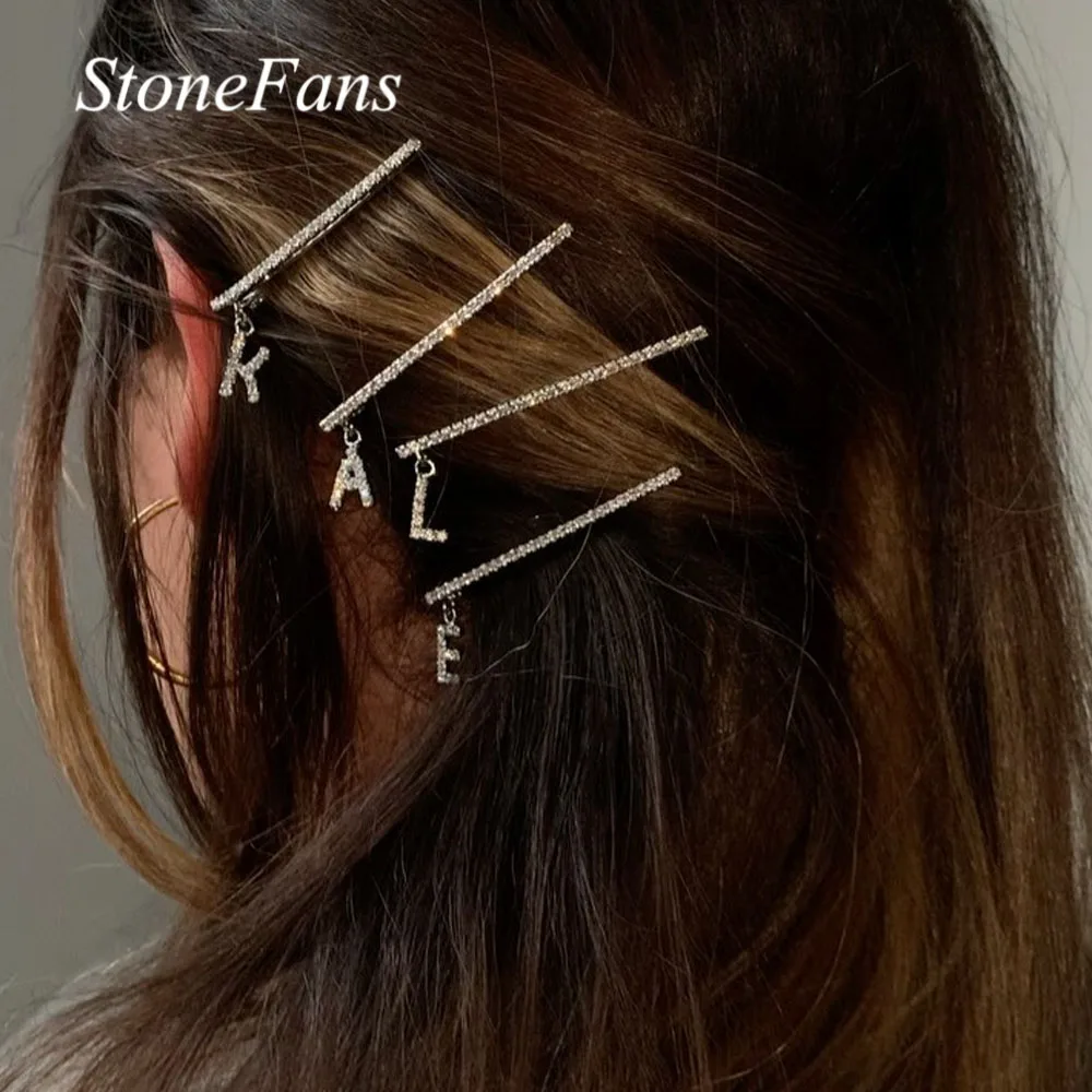 Stonefans название Diy буквы Стразы заколки для волос и женщин на заказ с кристаллами