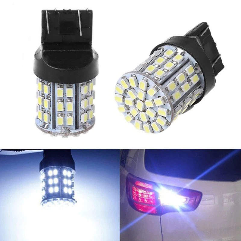 

2PCS T20 LED Car Brake Light W21W 7443 7440 3156 3157 64SMD 1206 LED White for Auto Reserve Tail Light Lamp Bulb 12V